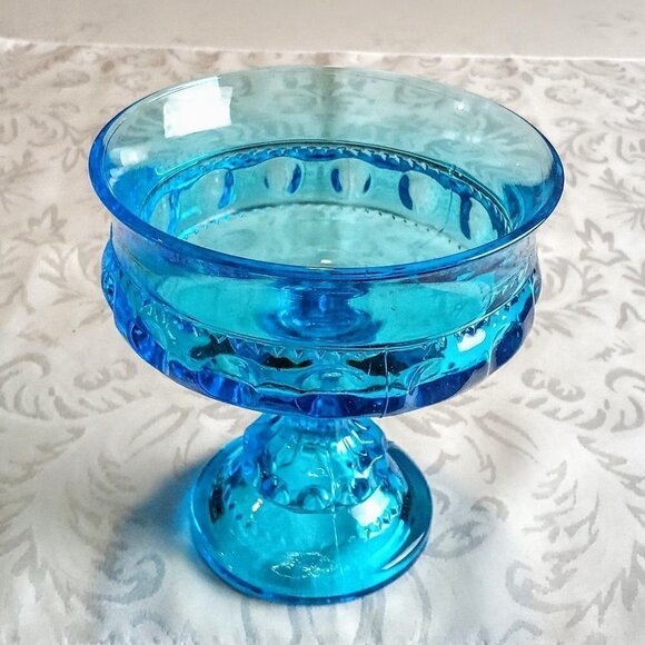 Vintage Blue Glass Footed Candy Dish Compote - Picture 2 of 5